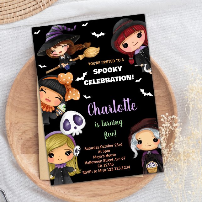 Invitaciones de cumpleaños de Spooky Dolls Hallowe (Spooky Dolls Halloween Birthday Invitations)