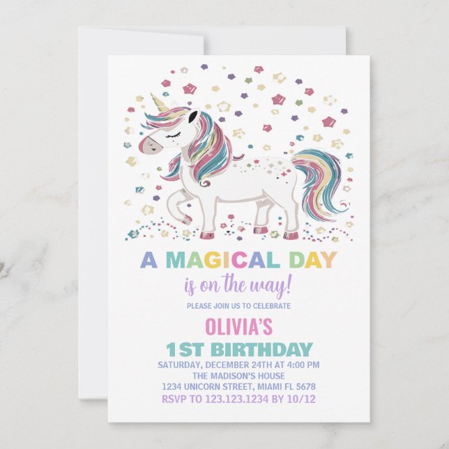 Invitaciones de cumpleaños de Star Unicorn (Anverso)