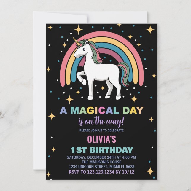 Invitaciones de cumpleaños de Stars Rainbow Unicor (Anverso)