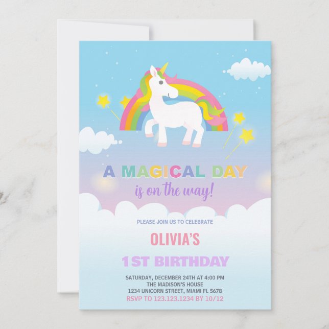 Invitaciones de cumpleaños de Stars Rainbow Unicor (Anverso)