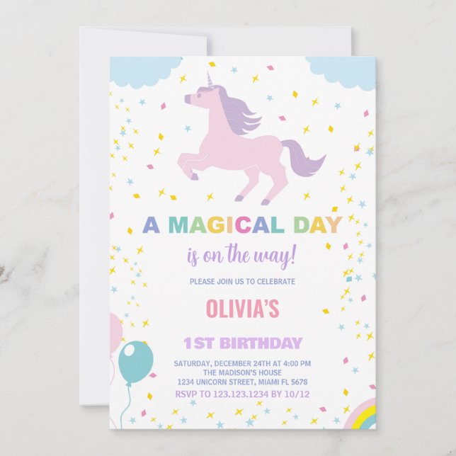 Invitaciones de cumpleaños de Stars Unicorn (Anverso)