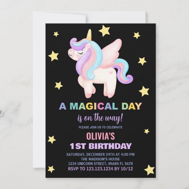 Invitaciones de cumpleaños de Stars Unicorn (Anverso)