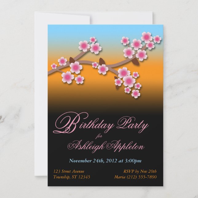 Invitaciones de cumpleaños de Sunset Sakura (Anverso)
