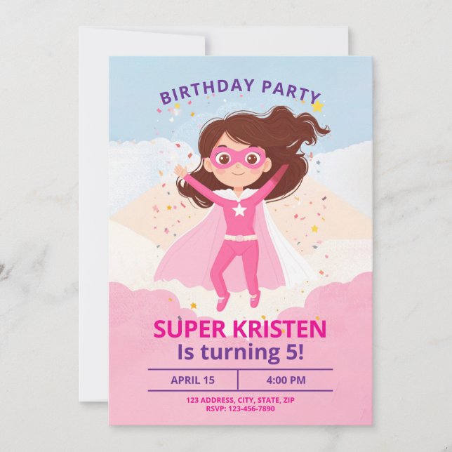 Invitaciones de cumpleaños de Super Hero para chic (Anverso)