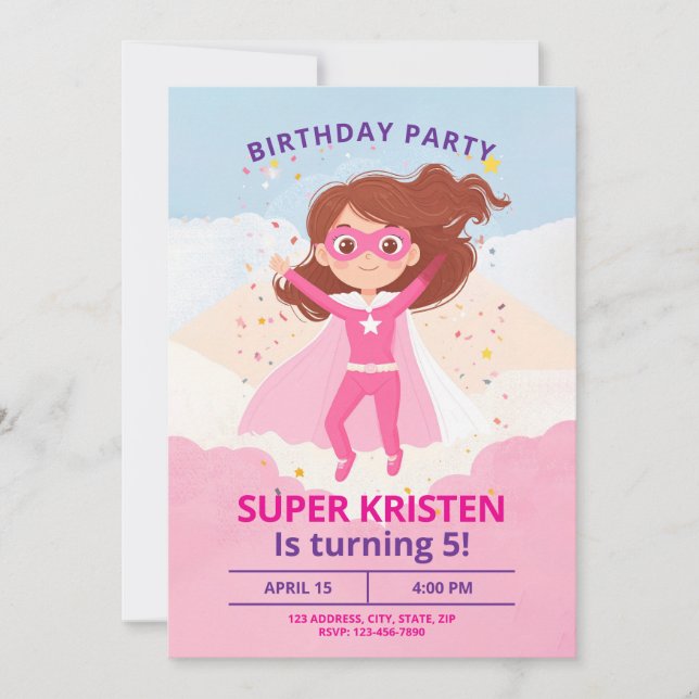 Invitaciones de cumpleaños de Super Hero para chic (Anverso)