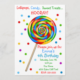 Invitaciones de cumpleaños de Sweet Shop Lollipop