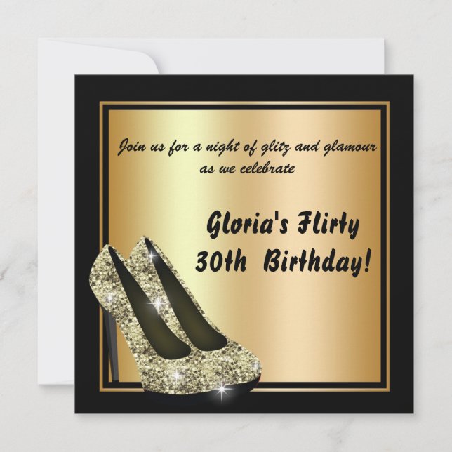 Invitaciones de cumpleaños de tacones altos con br (Anverso)