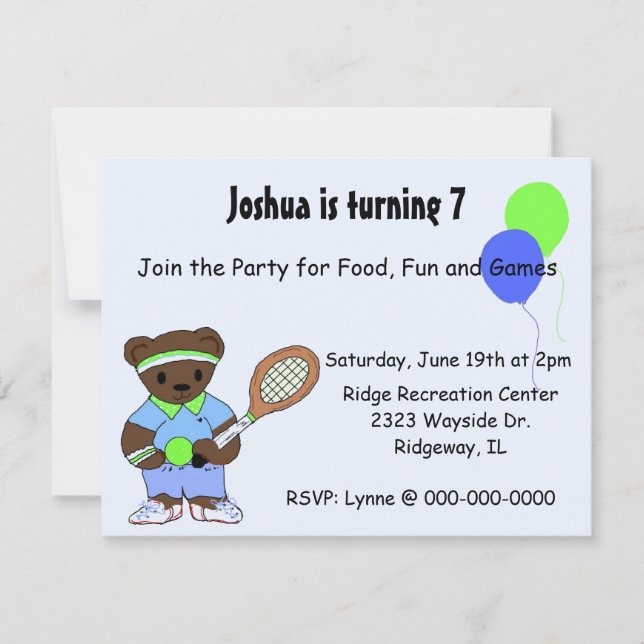 Invitaciones de cumpleaños de tenis (Anverso)