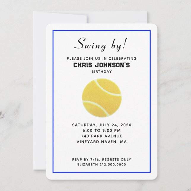 Invitaciones de cumpleaños de tenis (Anverso)