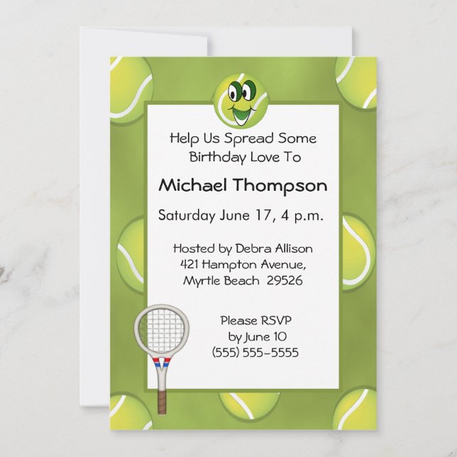 Invitaciones de cumpleaños de tenis (Anverso)