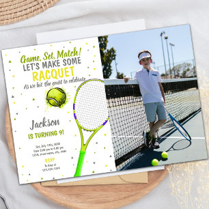 Invitaciones de cumpleaños de tenis con foto