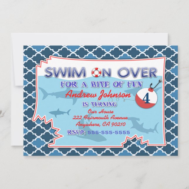 Invitaciones de cumpleaños de tiburones náuticos q (Anverso)
