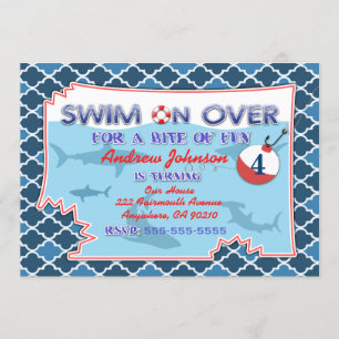Invitaciones de cumpleaños de tiburones náuticos q