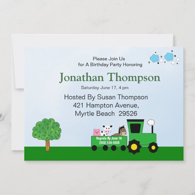 Invitaciones de cumpleaños de Tractor (Anverso)