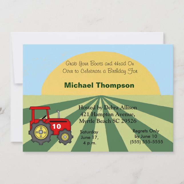 Invitaciones de cumpleaños de Tractor (Anverso)