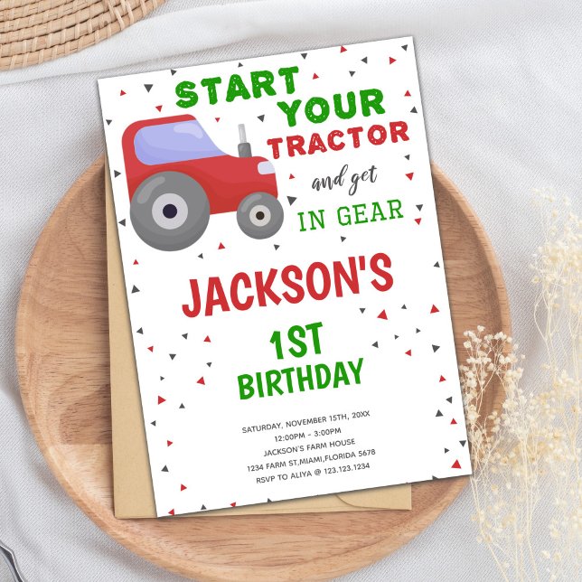 Invitaciones de cumpleaños de Tractor de fondo bla (White background Tractor Birthday Invitations)