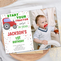 Invitaciones de cumpleaños de Tractor Rojo de foto