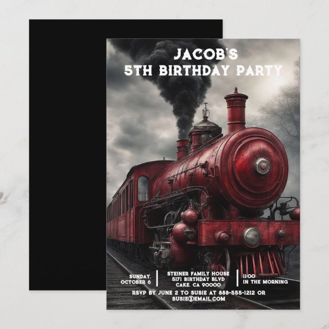Invitaciones de cumpleaños de tren de edad persona (Anverso / Reverso)