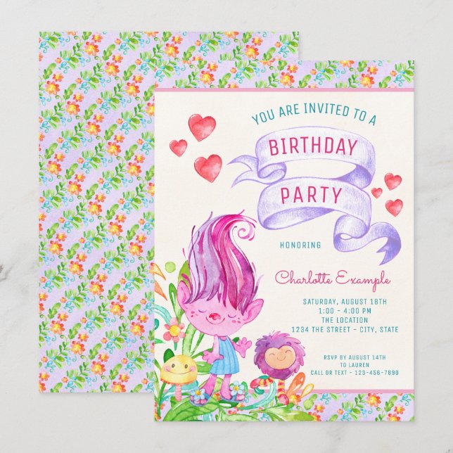 Invitaciones de cumpleaños de Troll (Anverso / Reverso)