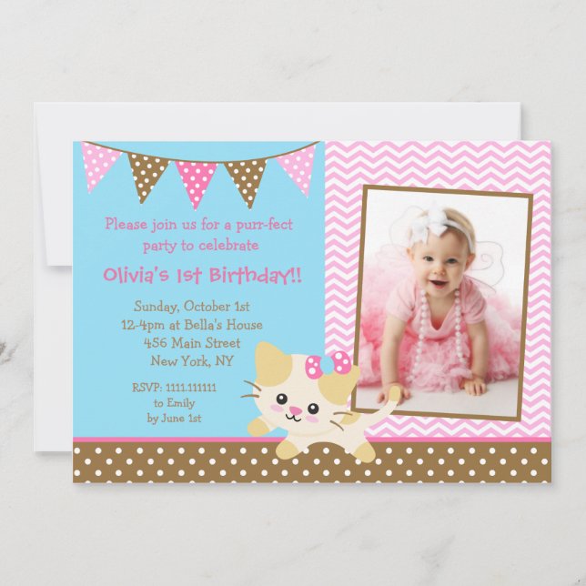 Invitaciones de cumpleaños de un gato de Kitte (Anverso)