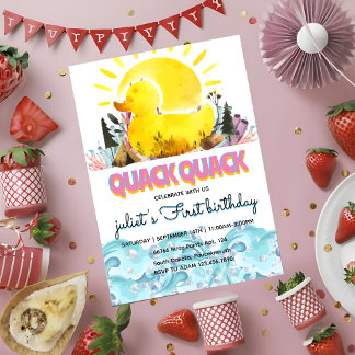 Invitaciones de cumpleaños de un pato de goma amar