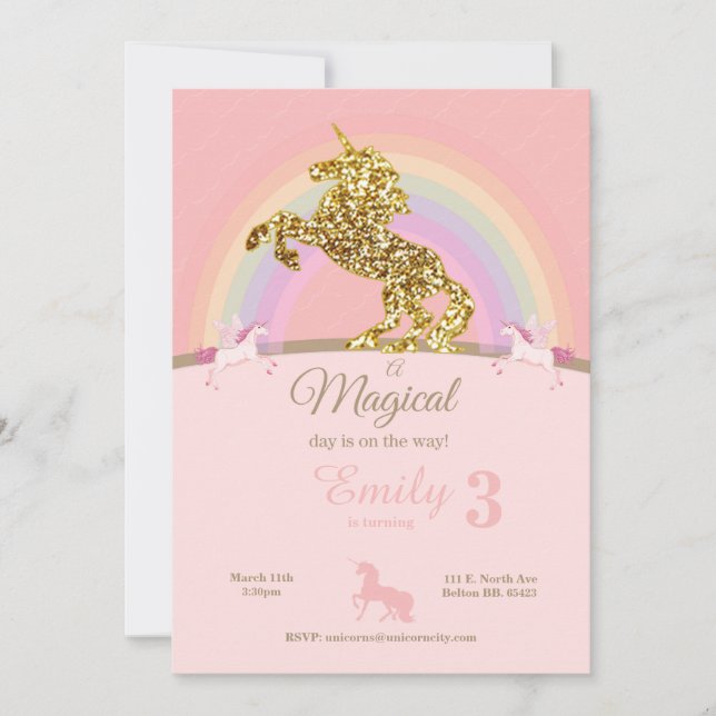 Invitaciones de cumpleaños de Unicorn (Anverso)