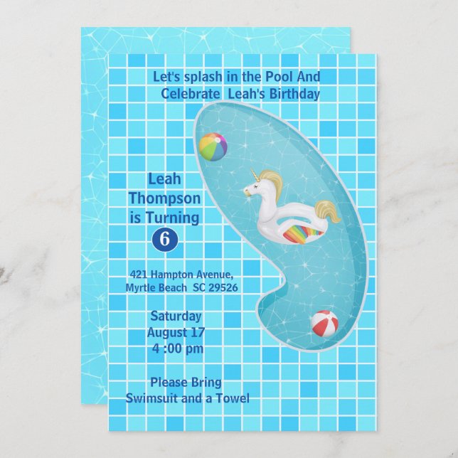 Invitaciones de cumpleaños de Unicorn Fiesta de la (Anverso / Reverso)