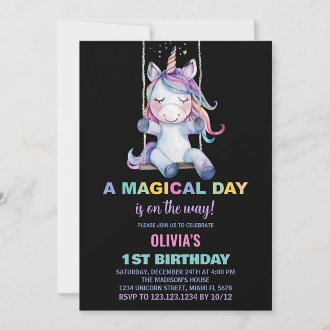 Invitaciones de cumpleaños de Unicornio (Anverso)