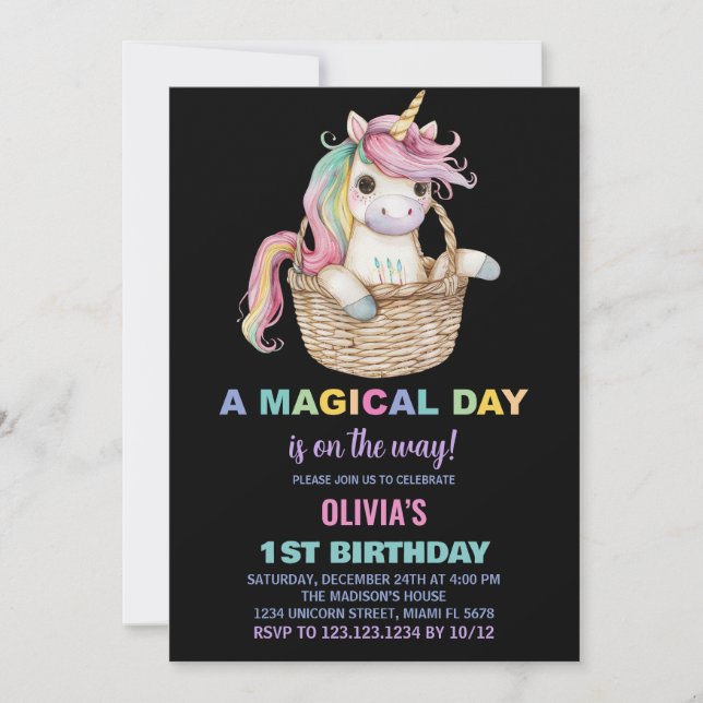 Invitaciones de cumpleaños de Unicornio (Anverso)