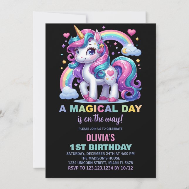 Invitaciones de cumpleaños de Unicornio (Anverso)