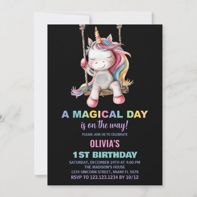 Invitaciones de cumpleaños de Unicornio (Anverso)