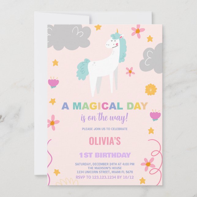 Invitaciones de cumpleaños de Unicornio (Anverso)