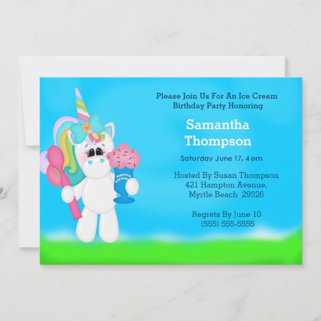 Invitaciones de cumpleaños de Unicornio (Anverso)