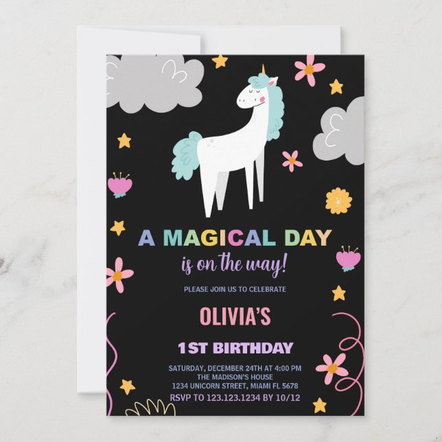 Invitaciones de cumpleaños de Unicornio (Anverso)