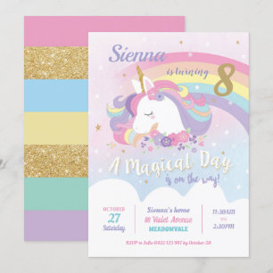 Invitaciones de cumpleaños de Unicornio a Chica ar