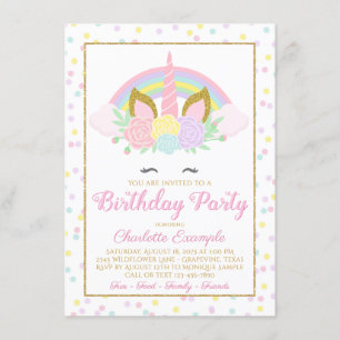 Invitaciones de cumpleaños de Unicornio Arcoíris