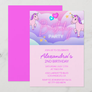 Invitaciones de cumpleaños de Unicornio Arcoíris 2