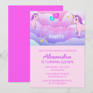 Invitaciones de cumpleaños de Unicornio Arcoíris p