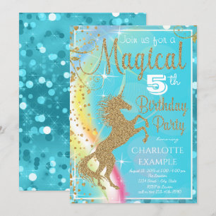 Invitaciones de cumpleaños de unicornio azul turqu