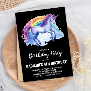 Invitaciones de cumpleaños de Unicornio blanco arc