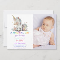 Invitaciones de cumpleaños de Unicornio blanco con