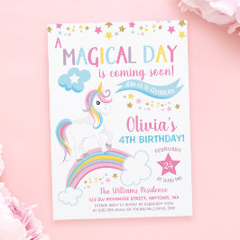 Invitaciones de cumpleaños de Unicornio con arcoir