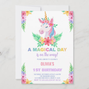 Invitaciones de cumpleaños de Unicornio con florac