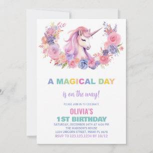 Invitaciones de cumpleaños de Unicornio con flores