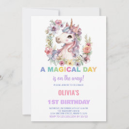Invitaciones de cumpleaños de unicornio con flores