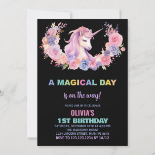 Invitaciones de cumpleaños de Unicornio con flores
