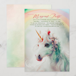 Invitaciones de cumpleaños de unicornio con flores