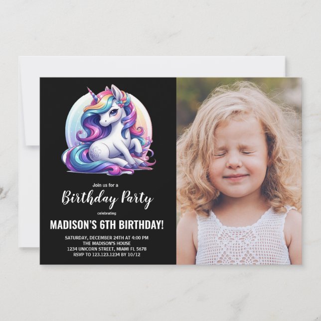 Invitaciones de cumpleaños de unicornio con foto (Anverso)