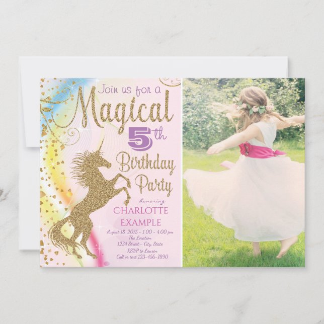 Invitaciones de cumpleaños de unicornio con foto (Anverso)