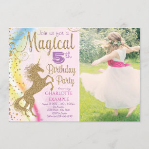 Invitaciones de cumpleaños de unicornio con foto